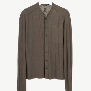 Hannes Roether Brown Cotton-Blend Pique-Knit Buttoned Top